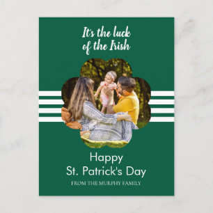 Minimalist lucky shamrock st. Patrick's Day Photo Holiday Postcard