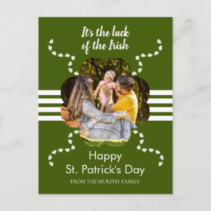Minimalist lucky shamrock st. Patrick's Day Photo Holiday Postcard