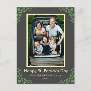 Minimalist lucky shamrock st. Patrick's Day Photo Holiday Postcard