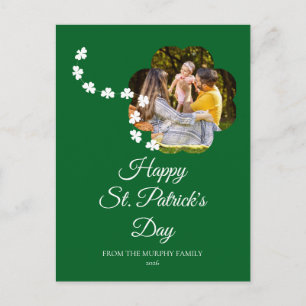 Minimalist lucky shamrock st. Patrick's Day Photo Holiday Postcard