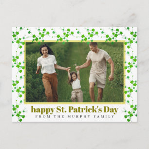 Minimalist lucky shamrock st. Patrick's Day Photo Holiday Postcard