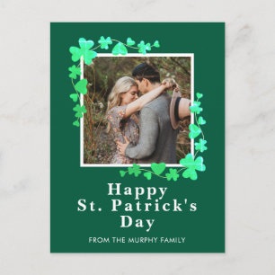 Minimalist lucky shamrock st. Patrick's Day Photo Holiday Postcard