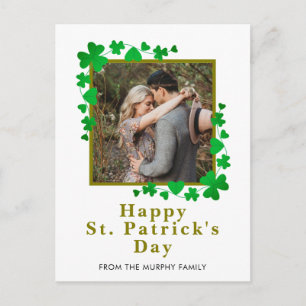 Minimalist lucky shamrock st. Patrick's Day Photo Holiday Postcard