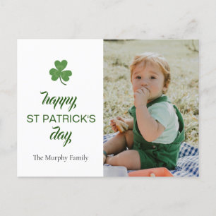 Minimalist lucky shamrock st. Patrick's Day Photo Holiday Postcard