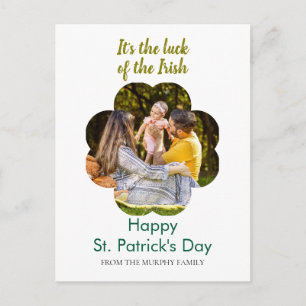 Minimalist lucky shamrock st. Patrick's Day Photo Holiday Postcard