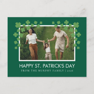 Minimalist lucky shamrock st. Patrick's Day Photo Holiday Postcard
