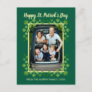 Minimalist lucky shamrock st. Patrick's Day Photo Holiday Postcard