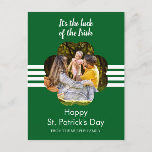 Minimalist lucky shamrock st. Patrick's Day Photo Holiday Postcard