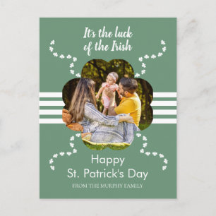 Minimalist lucky shamrock st. Patrick's Day Photo Holiday Postcard