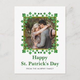 Minimalist lucky shamrock st. Patrick's Day Photo Holiday Postcard