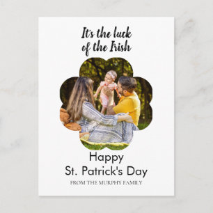 Minimalist lucky shamrock st. Patrick's Day Photo Holiday Postcard