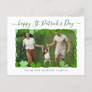 Minimalist lucky shamrock st. Patrick's Day Photo Holiday Postcard