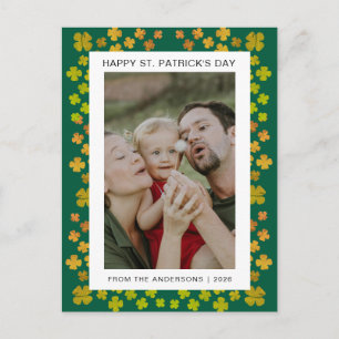 Minimalist lucky shamrock st. Patrick's Day Photo Holiday Postcard