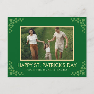 Minimalist lucky shamrock st. Patrick's Day Photo Holiday Postcard