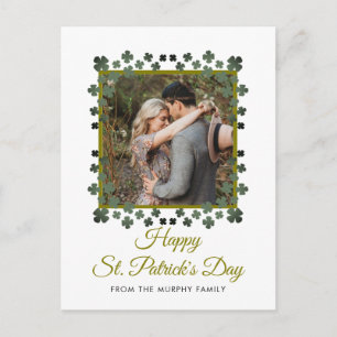 Minimalist lucky shamrock st. Patrick's Day Photo Holiday Postcard