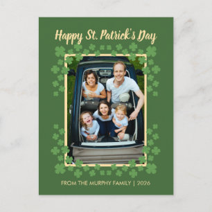 Minimalist lucky shamrock st. Patrick's Day Photo Holiday Postcard