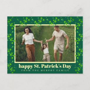 Minimalist lucky shamrock st. Patrick's Day Photo Holiday Postcard