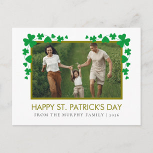 Minimalist lucky shamrock st. Patrick's Day Photo Holiday Postcard