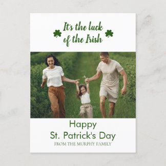 Minimalist lucky shamrock st. Patrick's Day Photo Holiday Postcard