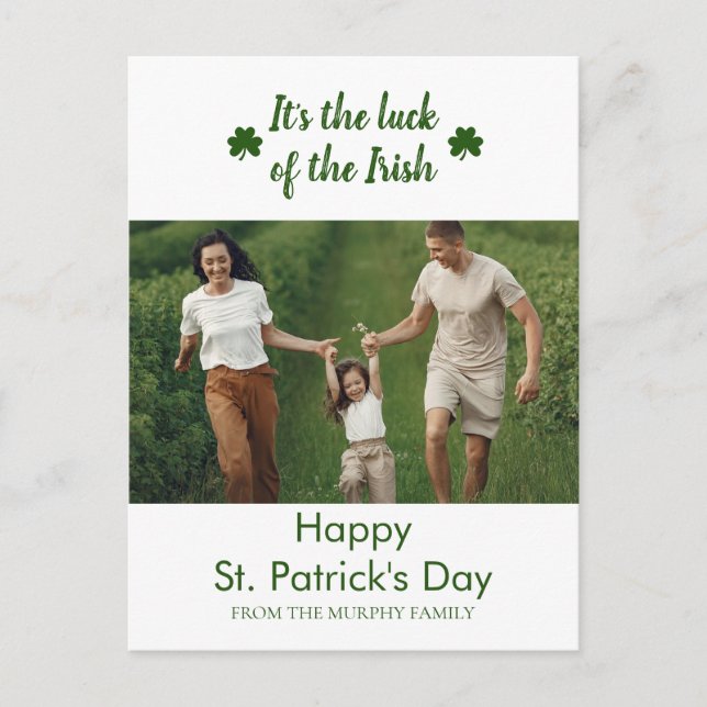 Minimalist lucky shamrock st. Patrick's Day Photo Holiday Postcard (Front)