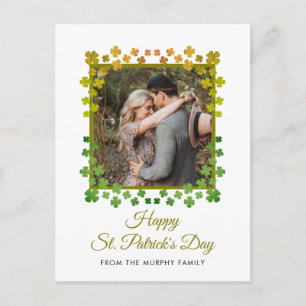Minimalist lucky shamrock st. Patrick's Day Photo Holiday Postcard