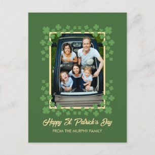 Minimalist lucky shamrock st. Patrick's Day Photo Holiday Postcard