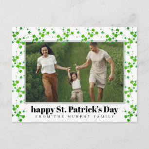 Minimalist lucky shamrock st. Patrick's Day Photo Holiday Postcard