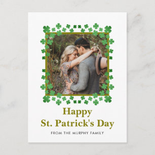 Minimalist lucky shamrock st. Patrick's Day Photo Holiday Postcard