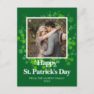 Minimalist lucky shamrock st. Patrick's Day Photo Holiday Postcard