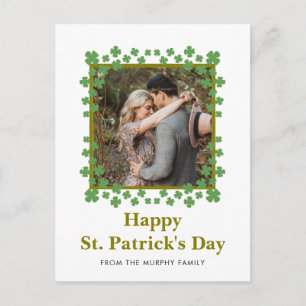 Minimalist lucky shamrock st. Patrick's Day Photo Holiday Postcard