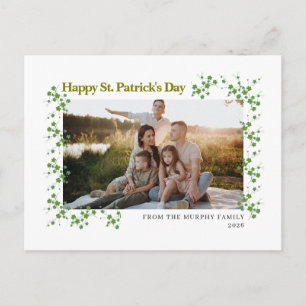 Minimalist lucky shamrock st. Patrick's Day Photo Holiday Postcard