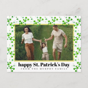 Minimalist lucky shamrock st. Patrick's Day Photo Holiday Postcard