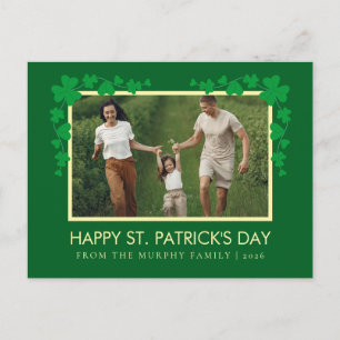 Minimalist lucky shamrock st. Patrick's Day Photo Holiday Postcard