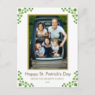 Minimalist lucky shamrock st. Patrick's Day Photo Holiday Postcard