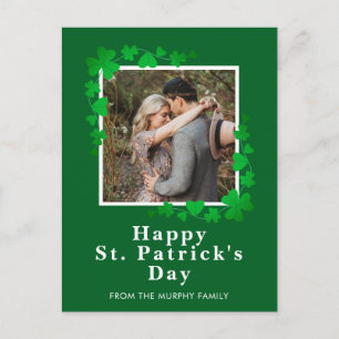 Minimalist lucky shamrock st. Patrick's Day Photo Holiday Postcard