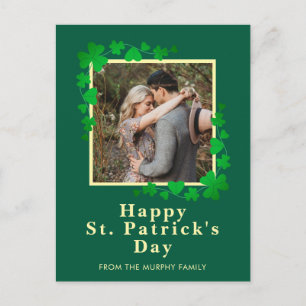 Minimalist lucky shamrock st. Patrick's Day Photo Holiday Postcard