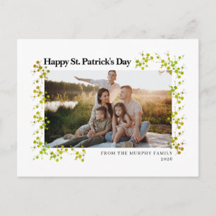 Minimalist lucky shamrock st. Patrick's Day Photo Holiday Postcard