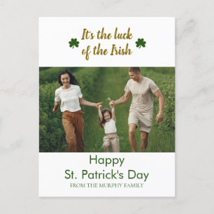 Minimalist lucky shamrock st. Patrick's Day Photo Holiday Postcard