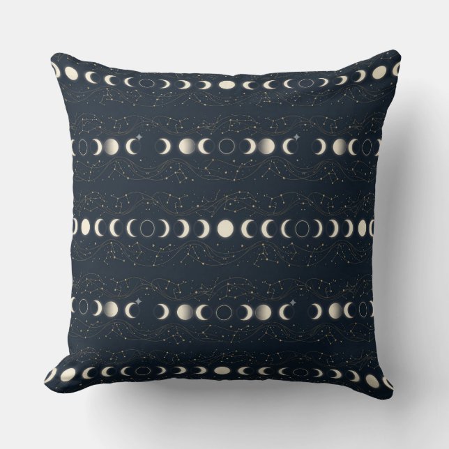 Minimalist Lunar Phases Pattern with Stars and Nig Cushion (Front)