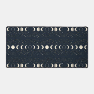 Minimalist Lunar Phases Pattern with Stars and Nig Desk Mat