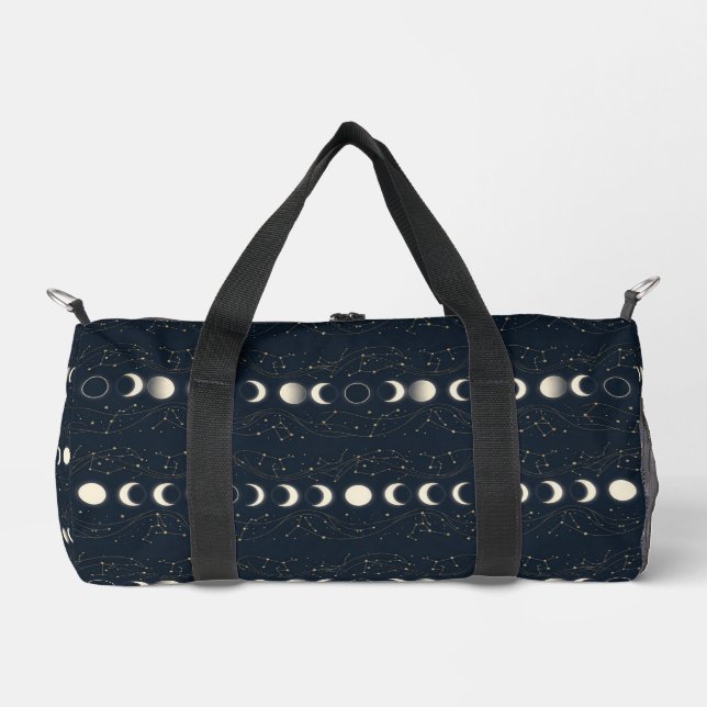 Minimalist Lunar Phases Pattern with Stars and Nig Duffle Bag (Front)
