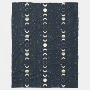 Minimalist Lunar Phases Pattern with Stars and Nig Fleece Blanket