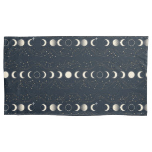 Minimalist Lunar Phases Pattern with Stars and Nig Pillowcase