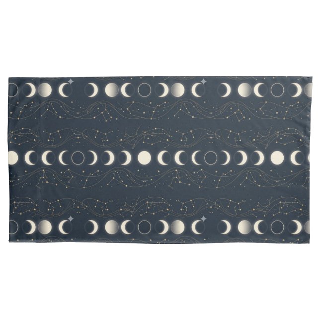 Minimalist Lunar Phases Pattern with Stars and Nig Pillowcase (Front-Left)