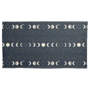 Minimalist Lunar Phases Pattern with Stars and Nig Pillowcase