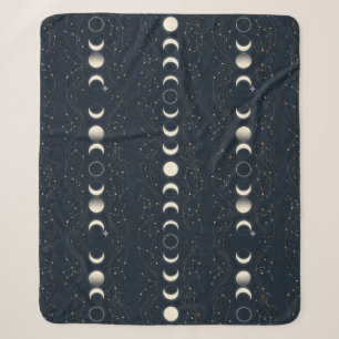 Minimalist Lunar Phases Pattern with Stars and Nig Sherpa Blanket
