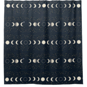 Minimalist Lunar Phases Pattern with Stars and Nig Shower Curtain