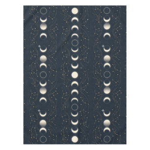 Minimalist Lunar Phases Pattern with Stars and Nig Tablecloth