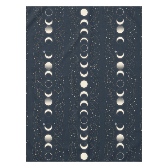 Minimalist Lunar Phases Pattern with Stars and Nig Tablecloth (Front)