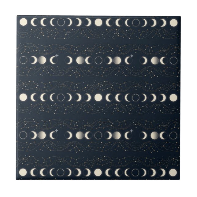 Minimalist Lunar Phases Pattern with Stars and Nig Tile (Front)